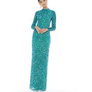 Ashley Lauren Long Sleeve Sequined Evening Gown